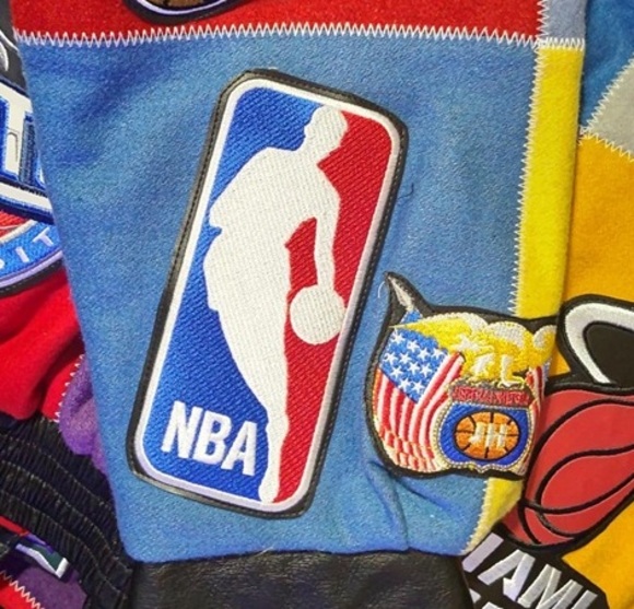 Men's Jeff Hamilton NBA logo patch bomber jacket, size 3X.  Wool and leather. - Picture 4 of 16